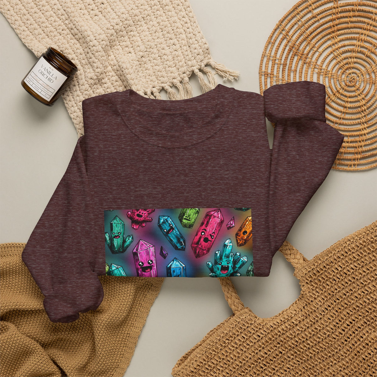 Colorful Crystal Characters Crewneck | Earth Tones & Brights