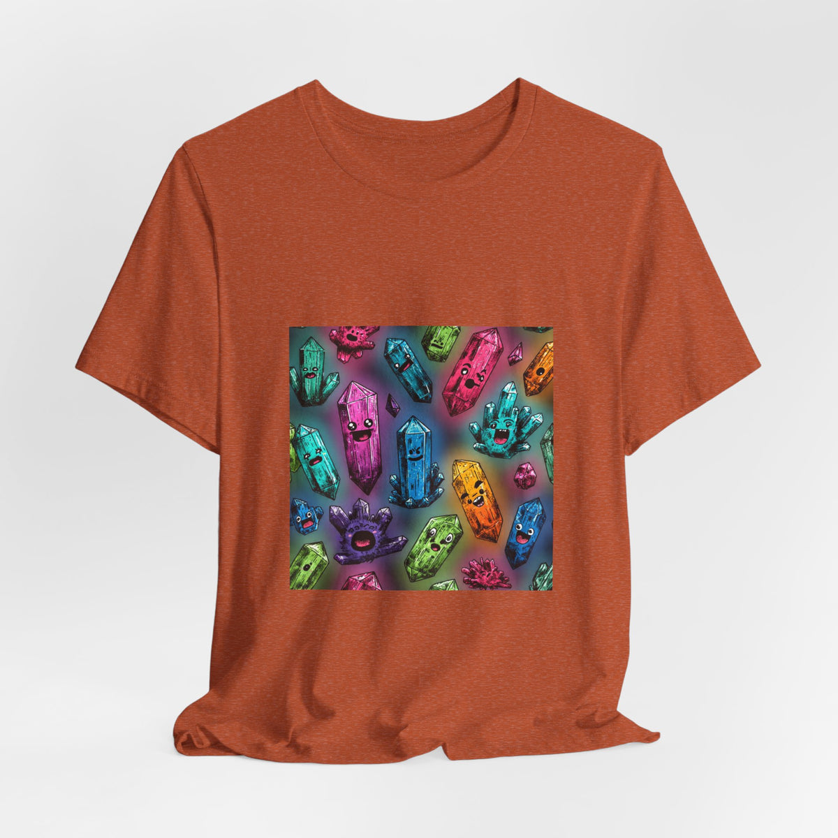Colorful Crystal Characters T-Shirt | Earthy Reds & Browns
