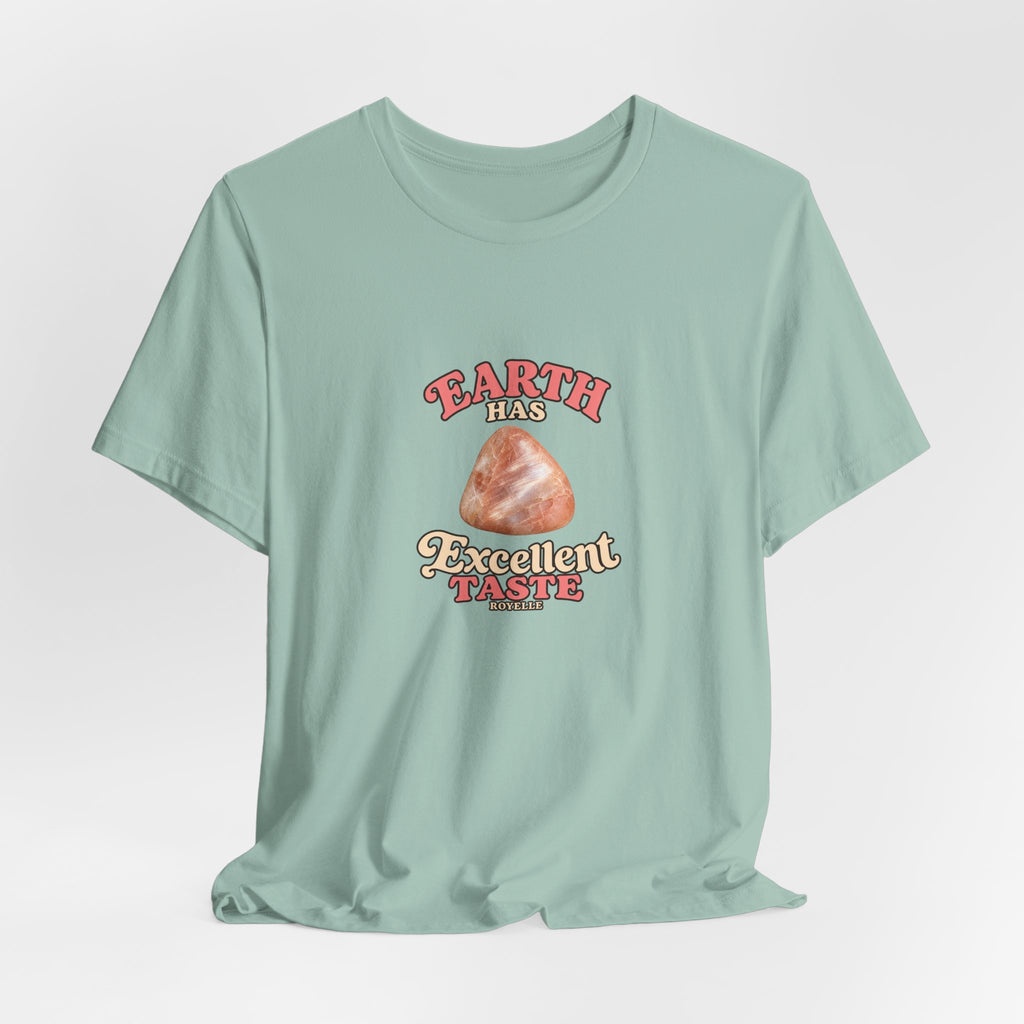 Earth Has Excellent Taste — Peach Moonstone Tee | Soft Blues