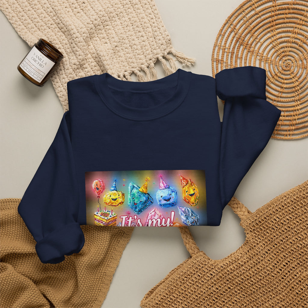 It's My Birthday Crystal Party Crewneck | Blues, Purples & Pinks