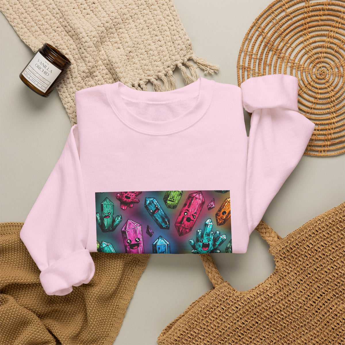 Colorful Crystal Characters Crewneck | Blues, Purples & Pinks