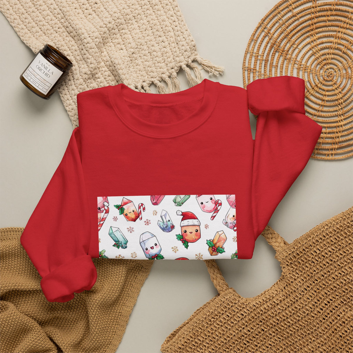 Pastel Christmas Crystal Friends Crewneck | Neutrals & Reds