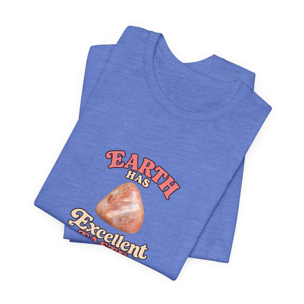 Earth Has Excellent Taste — Peach Moonstone Tee | Royal, Navy & Purple