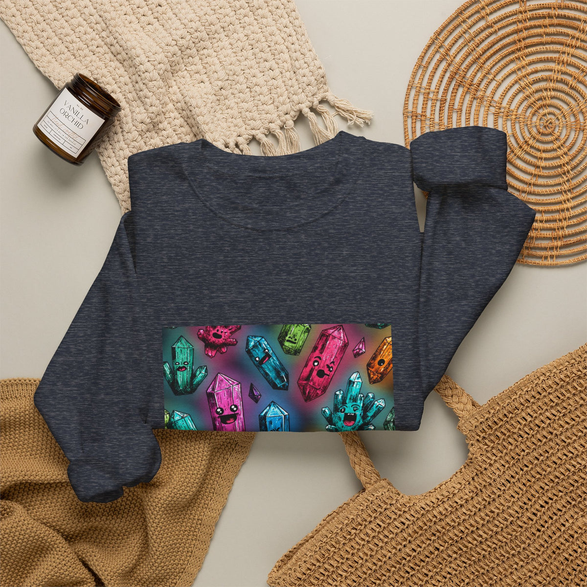 Colorful Crystal Characters Crewneck | Blues, Purples & Pinks