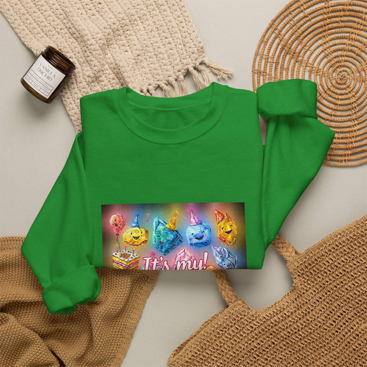 It's My Birthday Crystal Party Crewneck | Earth Tones & Brights