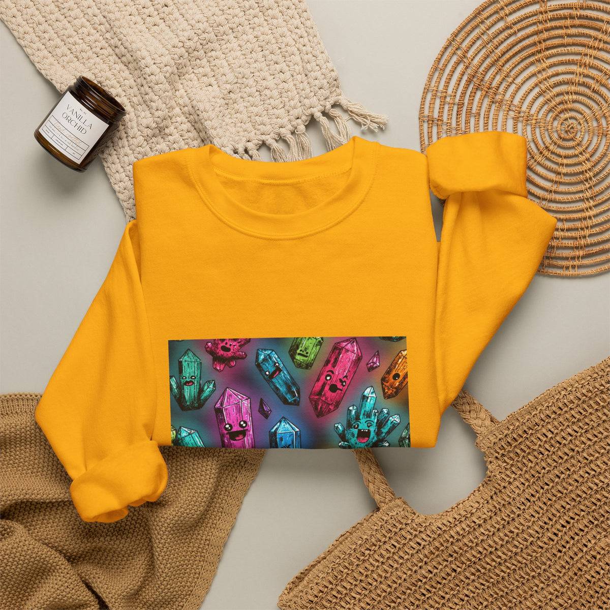 Colorful Crystal Characters Crewneck | Earth Tones & Brights