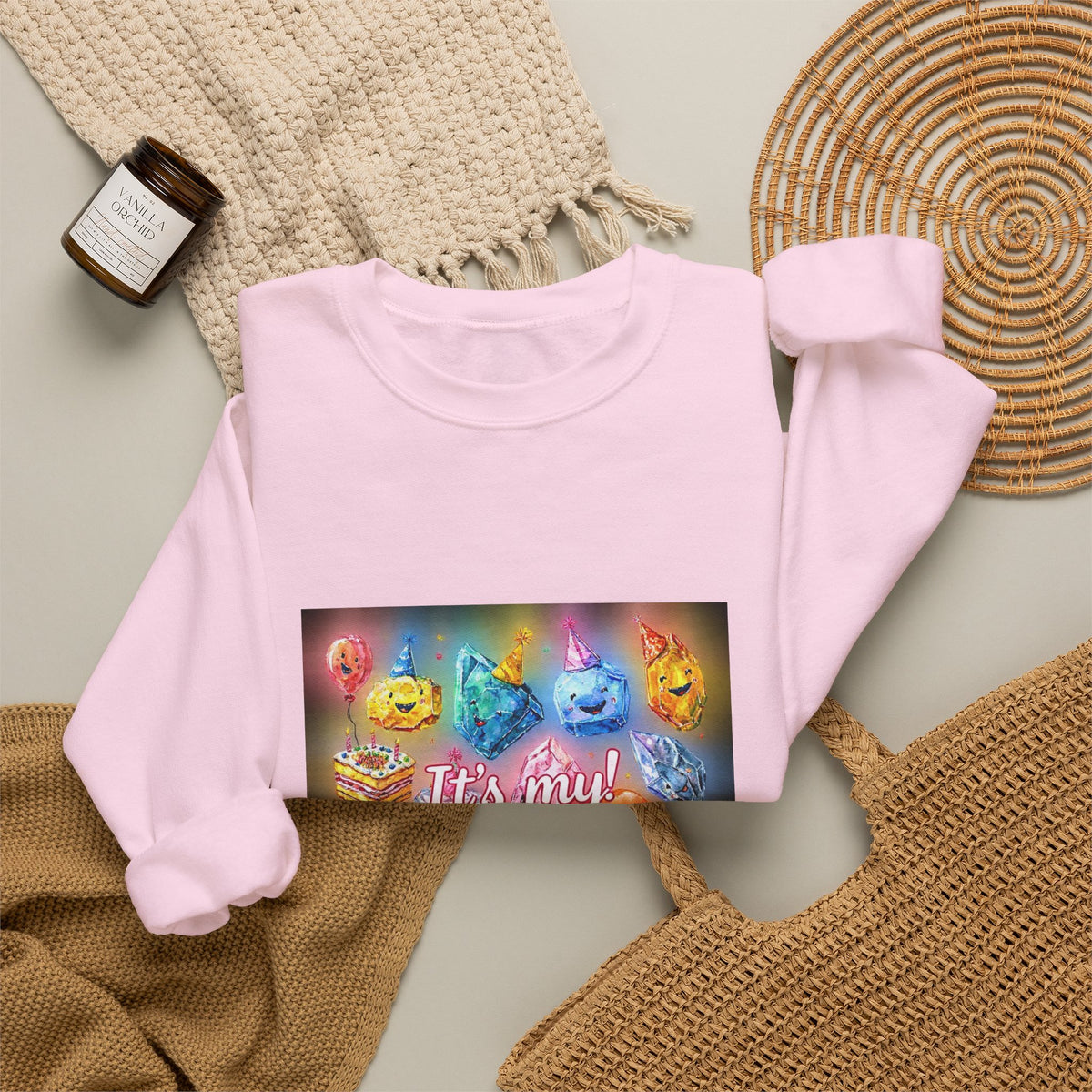 It's My Birthday Crystal Party Crewneck | Blues, Purples & Pinks