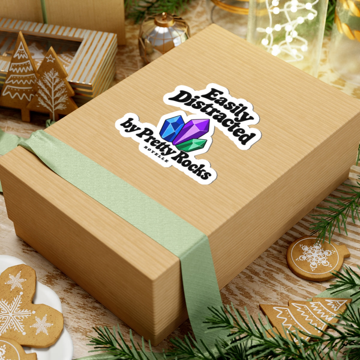 Easily Distracted by Pretty Rocks Sticker — Crystal Laptop Kiss-Cut Decal — Black Lettering