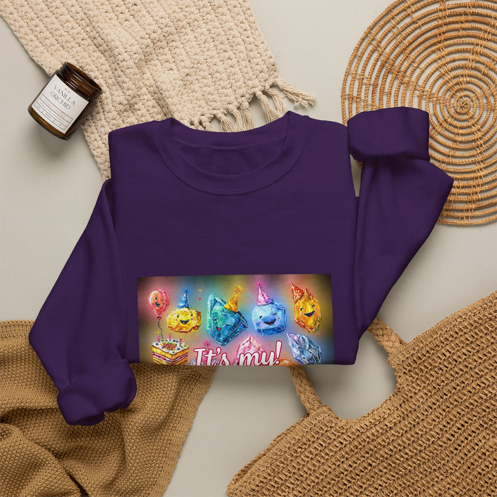 It's My Birthday Crystal Party Crewneck | Blues, Purples & Pinks