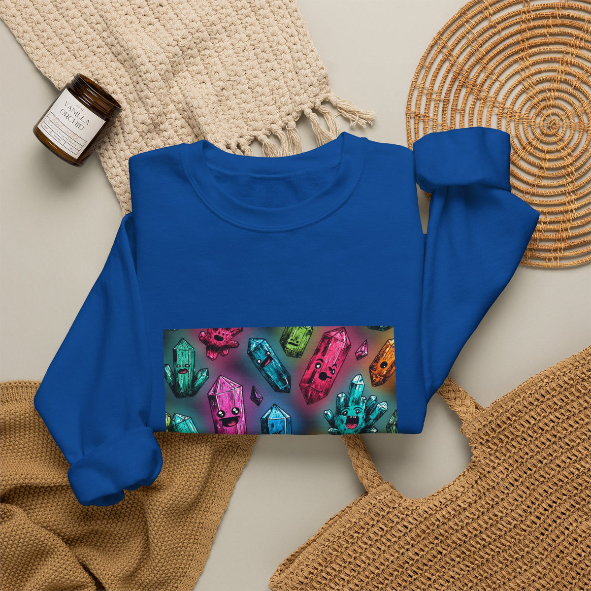 Colorful Crystal Characters Crewneck | Blues, Purples & Pinks