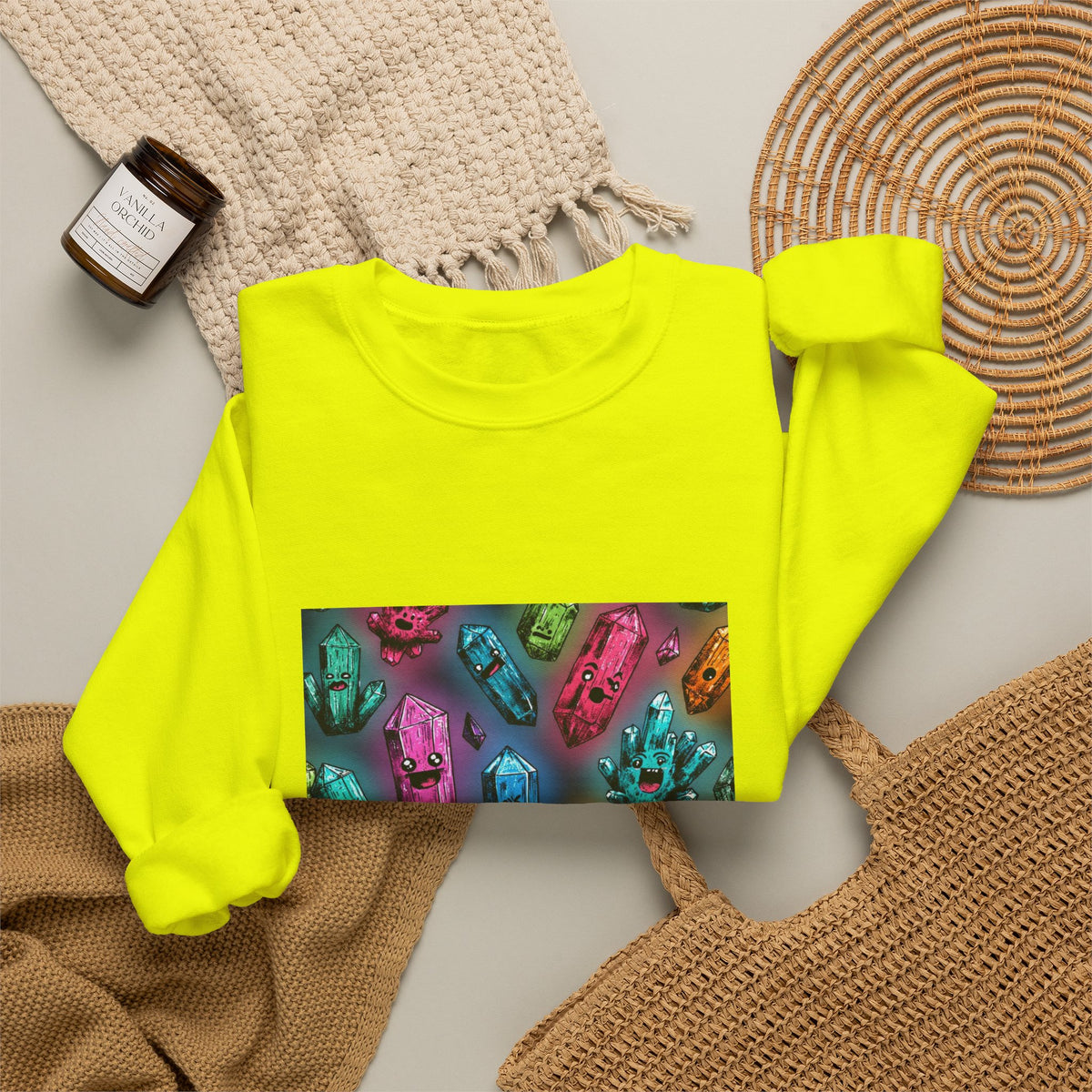 Colorful Crystal Characters Crewneck | Earth Tones & Brights