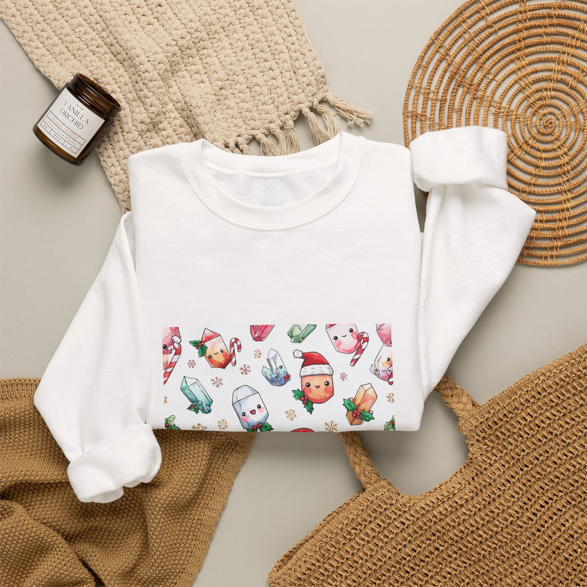 Pastel Christmas Crystal Friends Crewneck | Neutrals & Reds