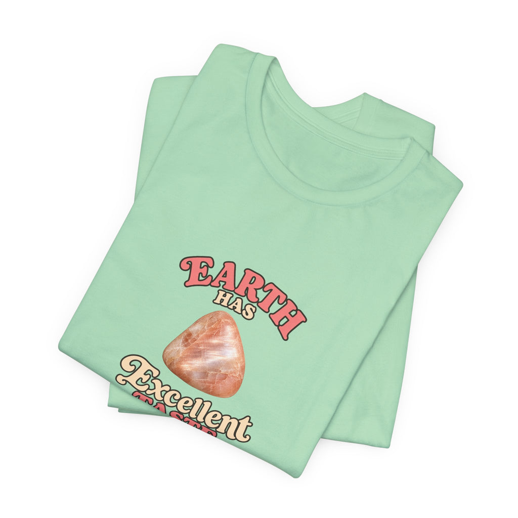 Earth Has Excellent Taste — Peach Moonstone Tee | Golds, Mints & Teal