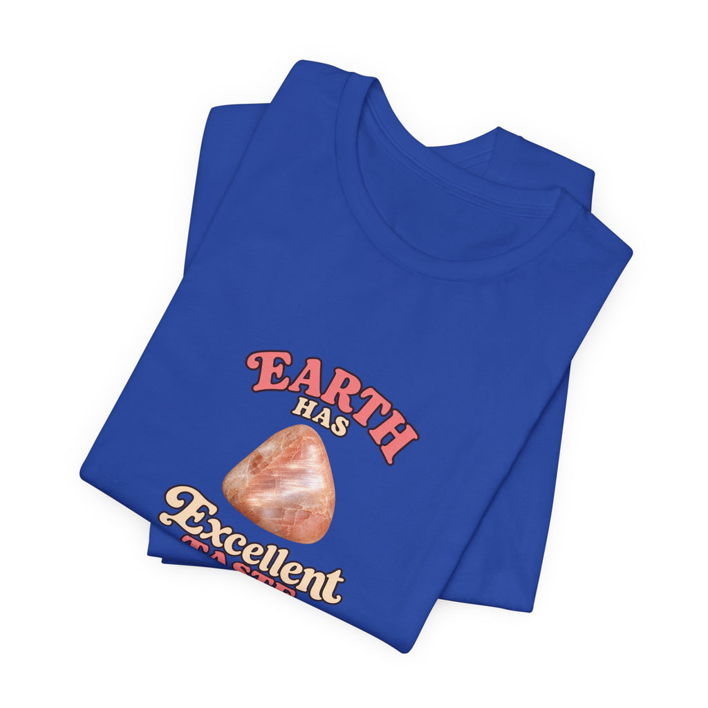 Earth Has Excellent Taste — Peach Moonstone Tee | Royal, Navy & Purple