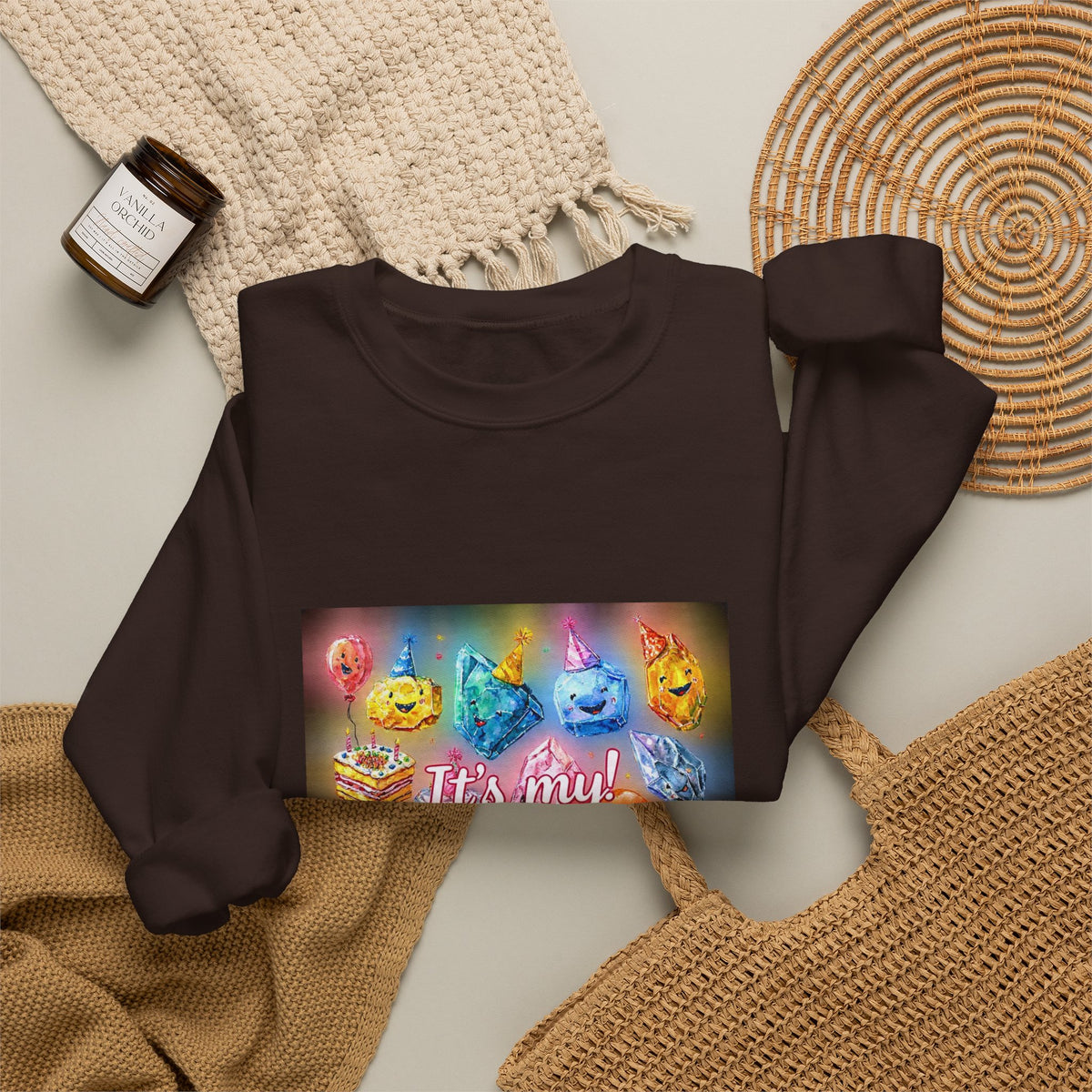 It's My Birthday Crystal Party Crewneck | Earth Tones & Brights