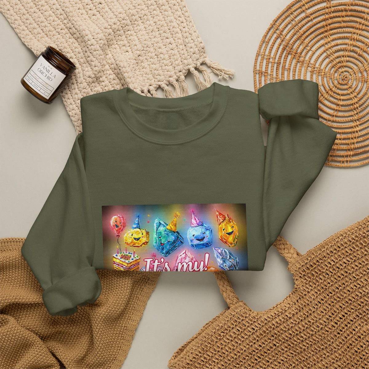 It's My Birthday Crystal Party Crewneck | Earth Tones & Brights
