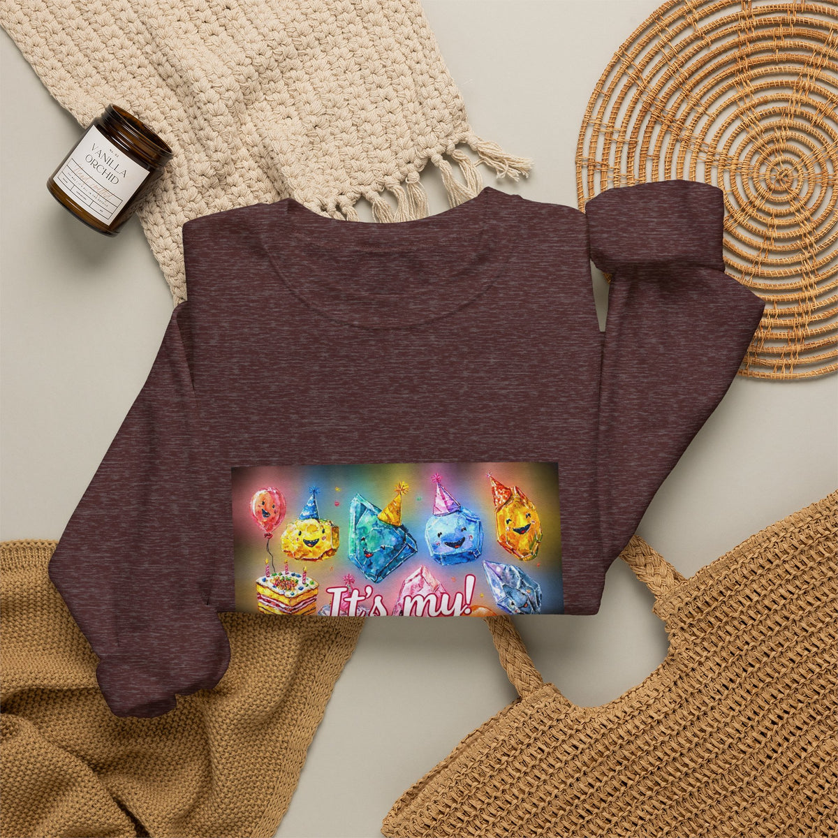 It's My Birthday Crystal Party Crewneck | Earth Tones & Brights