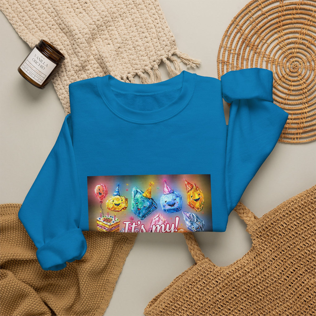It's My Birthday Crystal Party Crewneck | Blues, Purples & Pinks