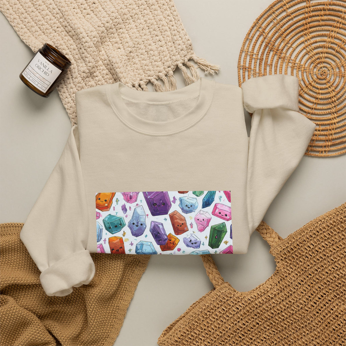 Pastel Crystal Friends Crewneck | Earth Tones & Brights