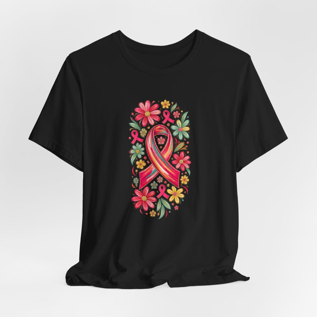 Pink Ribbon Floral Breast Cancer Awareness T-Shirt