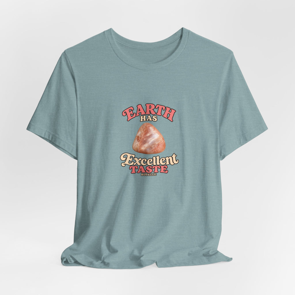 Earth Has Excellent Taste — Peach Moonstone Tee | Soft Blues