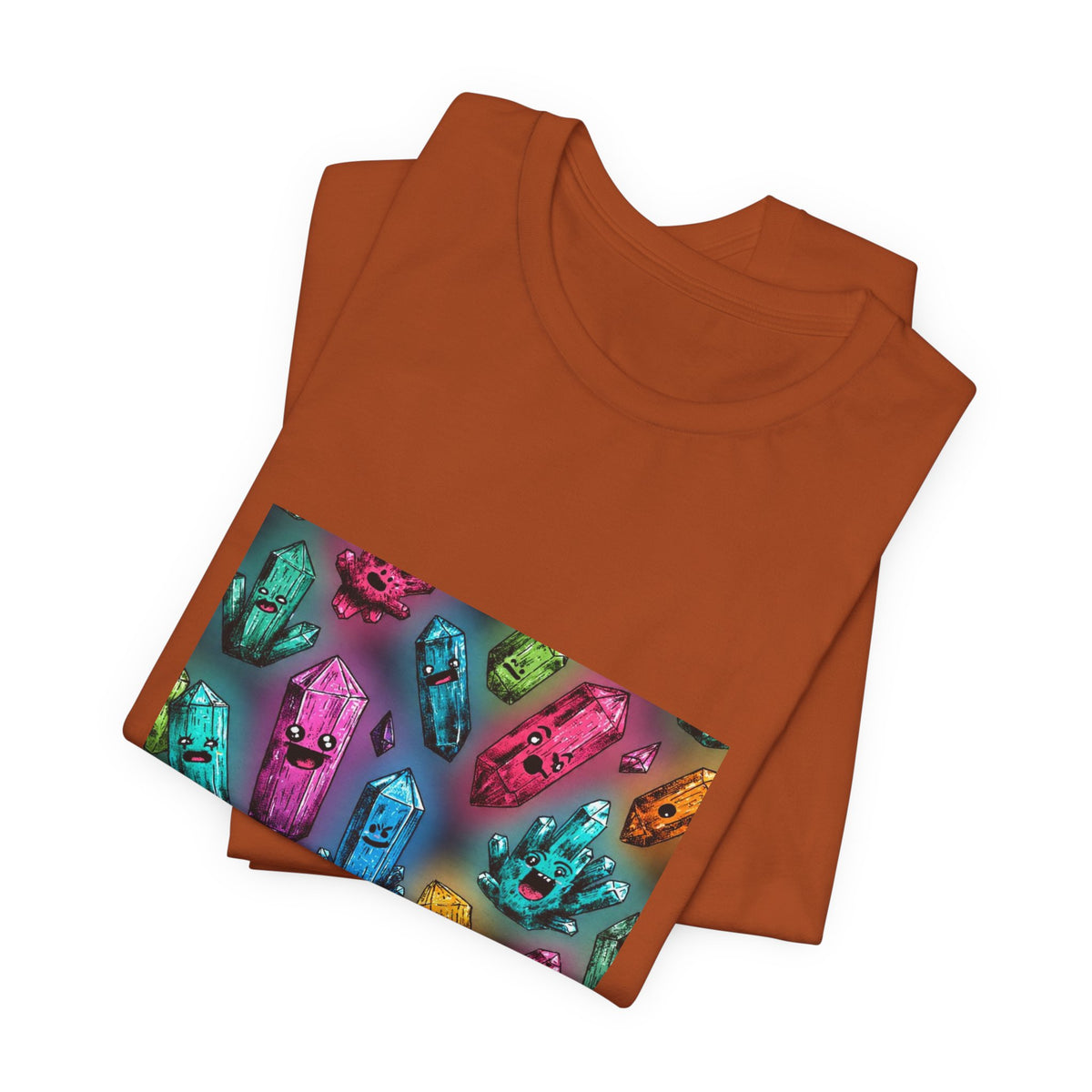 Colorful Crystal Characters T-Shirt | Earthy Reds & Browns