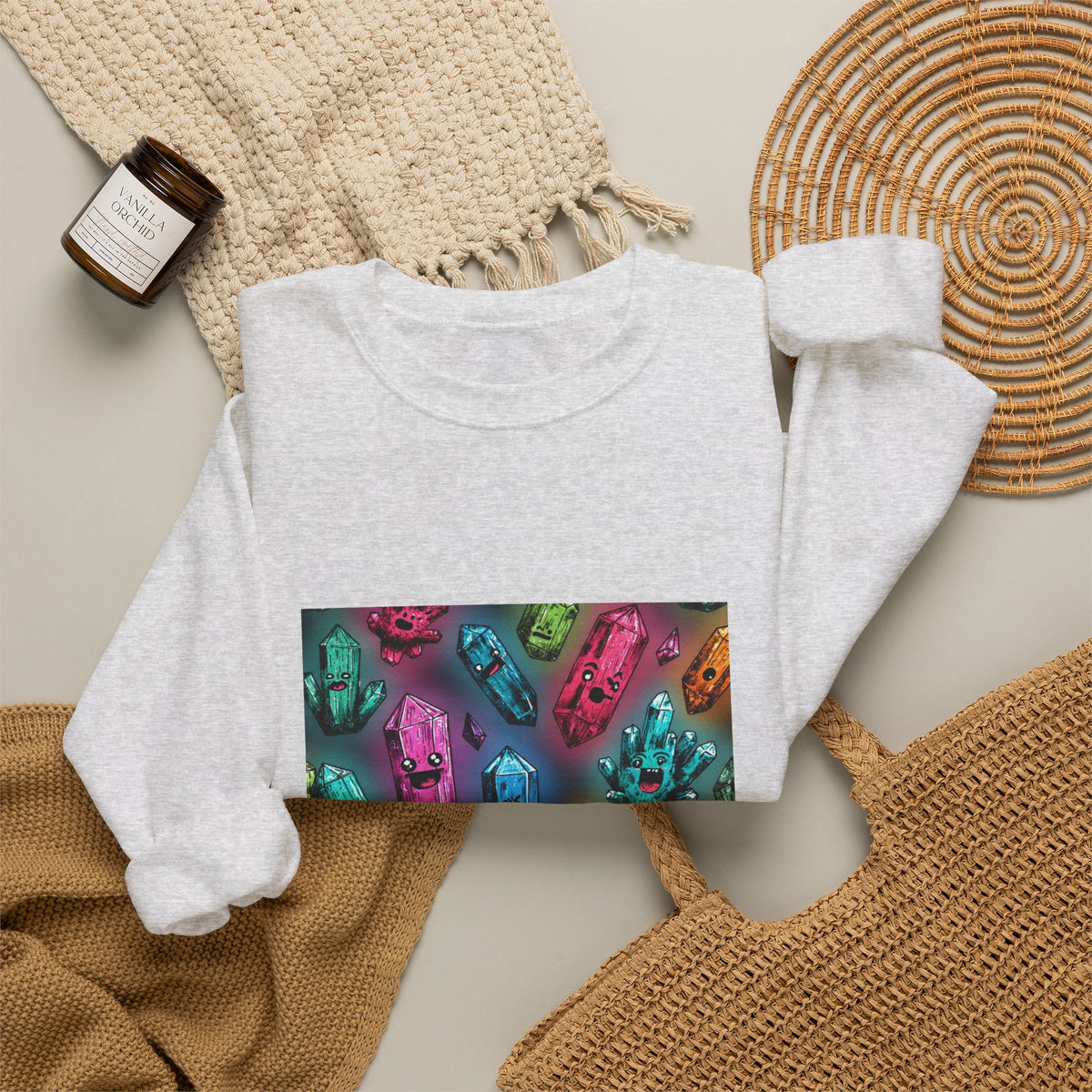 Colorful Crystal Characters Crewneck | Neutrals & Reds