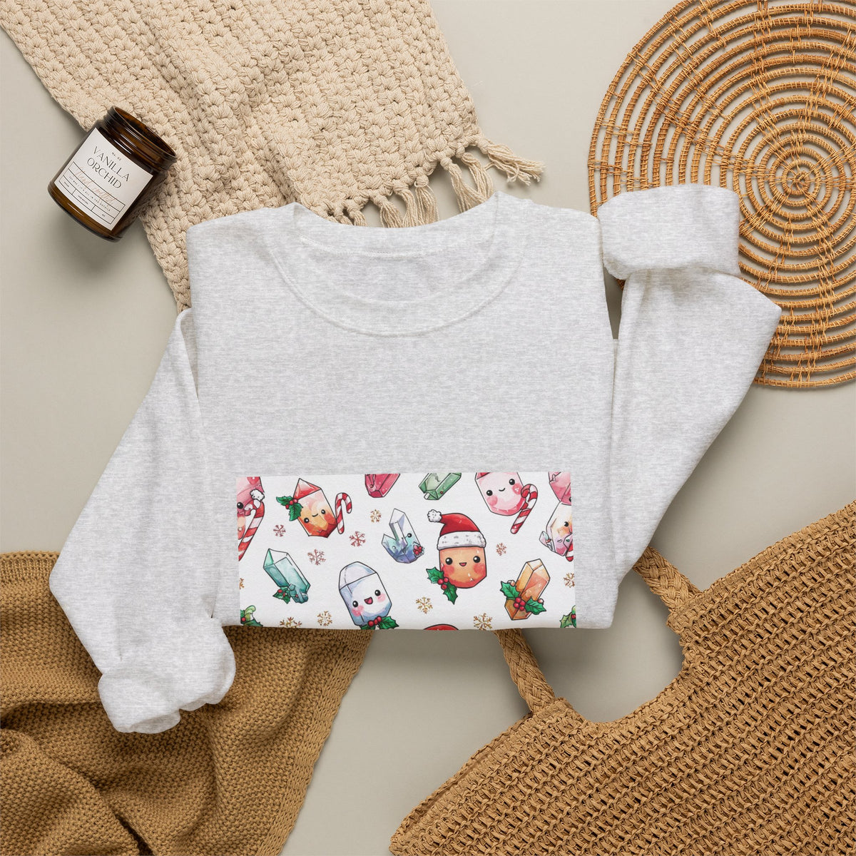 Pastel Christmas Crystal Friends Crewneck | Neutrals & Reds