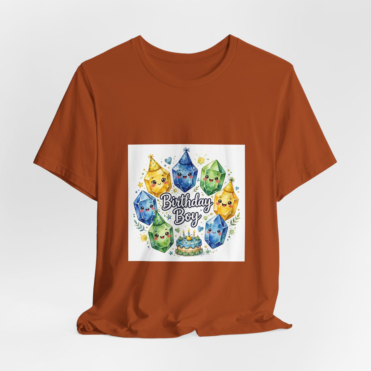 Birthday Boy Crystal Party T-Shirt | Earthy Reds & Browns