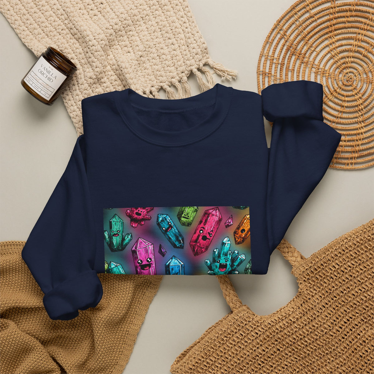 Colorful Crystal Characters Crewneck | Blues, Purples & Pinks