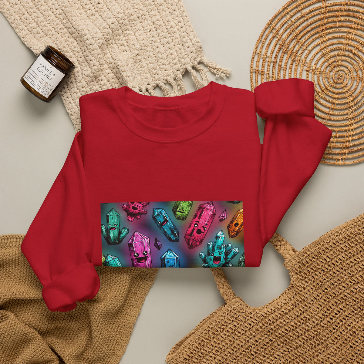 Colorful Crystal Characters Crewneck | Neutrals & Reds