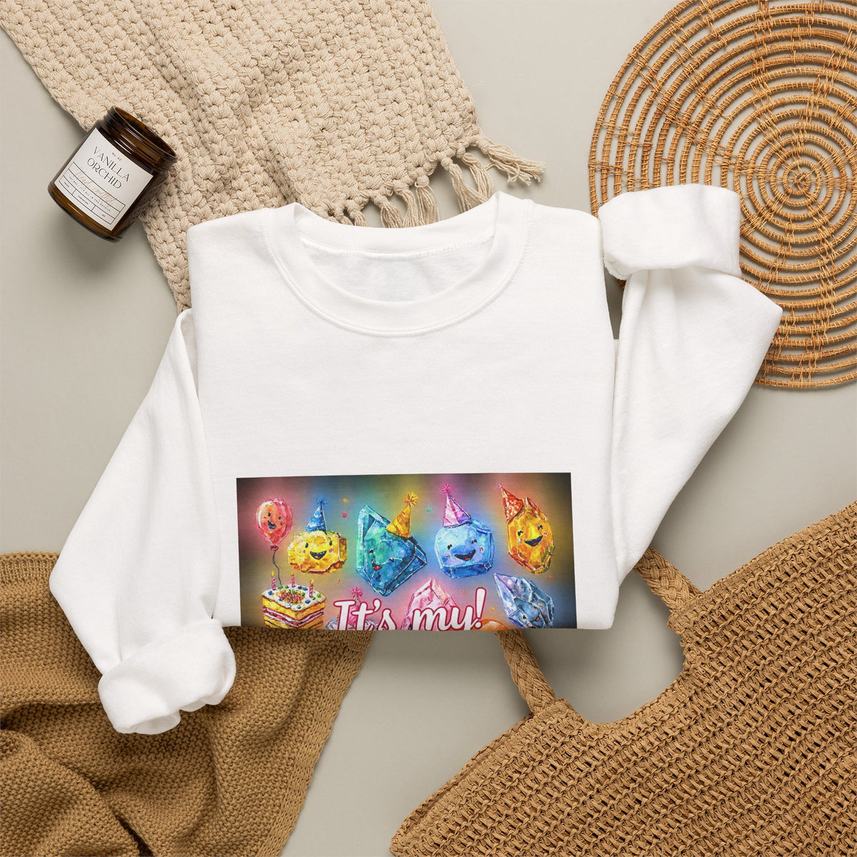 It's My Birthday Crystal Party Crewneck | Neutrals & Reds