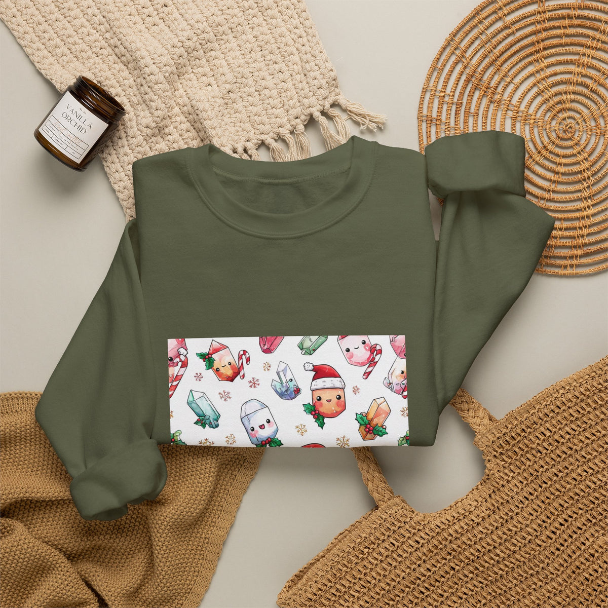 Pastel Christmas Crystal Friends Crewneck | Earth Tones & Brights