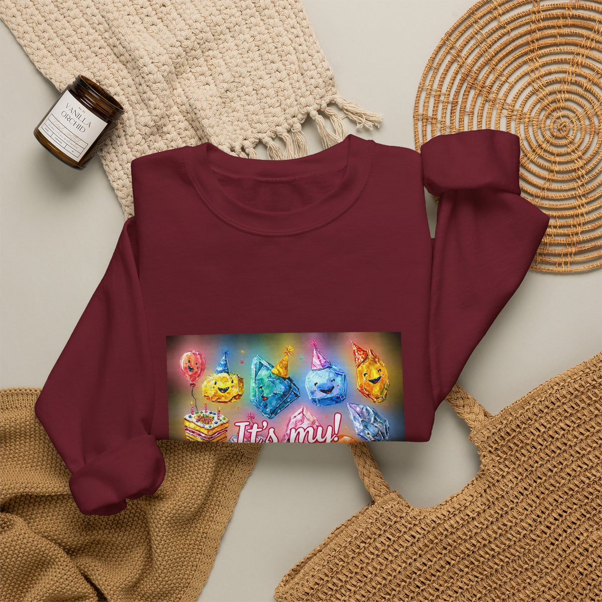 It's My Birthday Crystal Party Crewneck | Earth Tones & Brights
