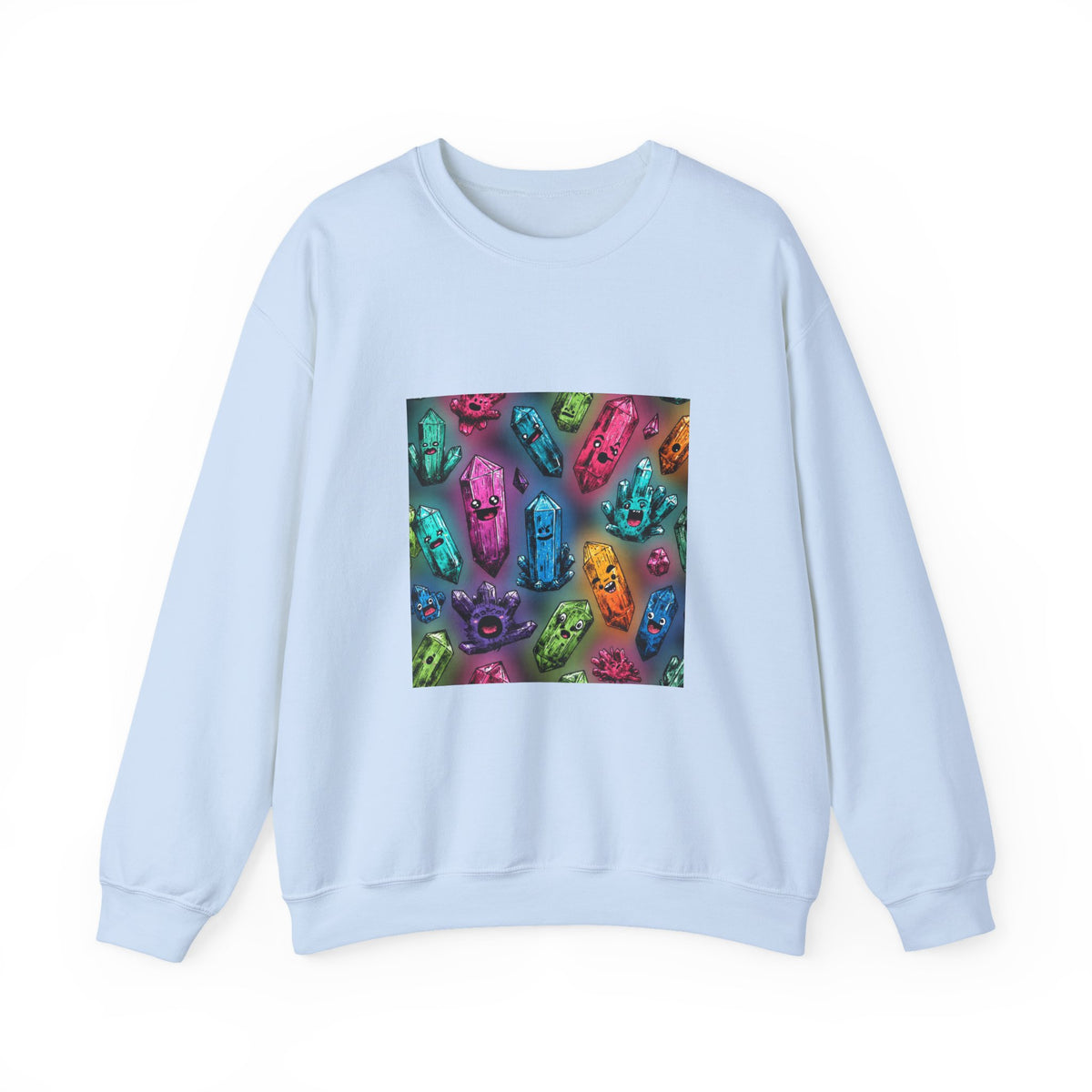 Colorful Crystal Characters Crewneck | Blues, Purples & Pinks