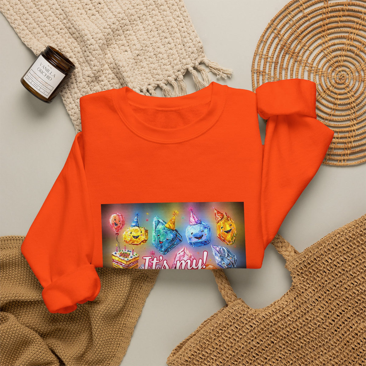 It's My Birthday Crystal Party Crewneck | Earth Tones & Brights