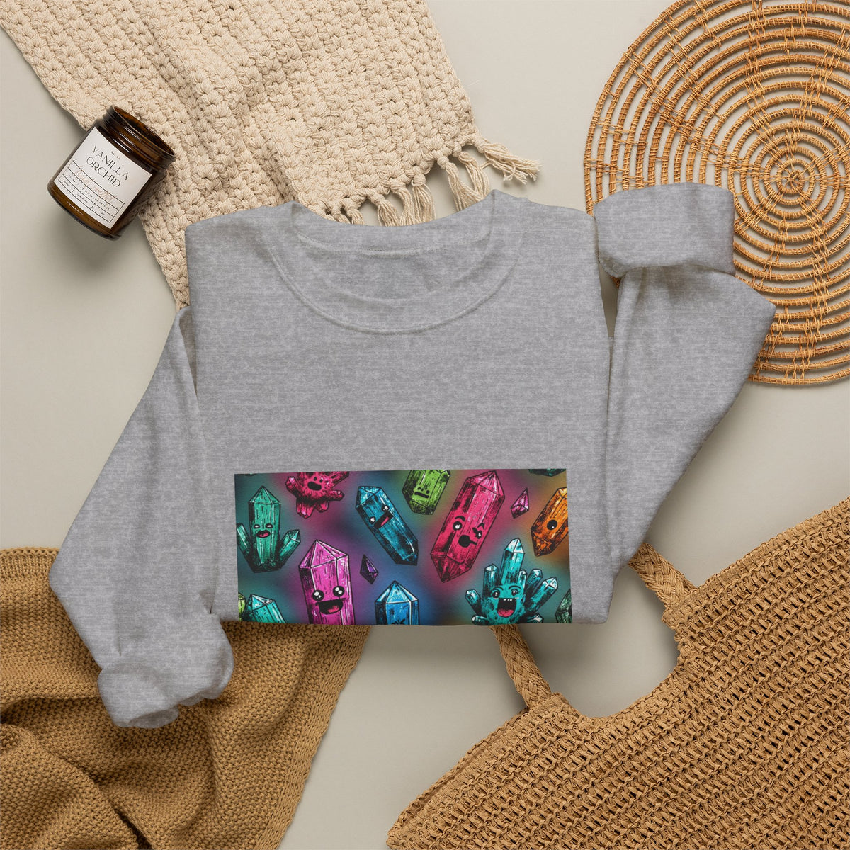 Colorful Crystal Characters Crewneck | Neutrals & Reds