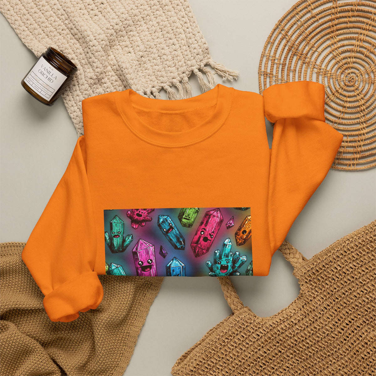 Colorful Crystal Characters Crewneck | Earth Tones & Brights