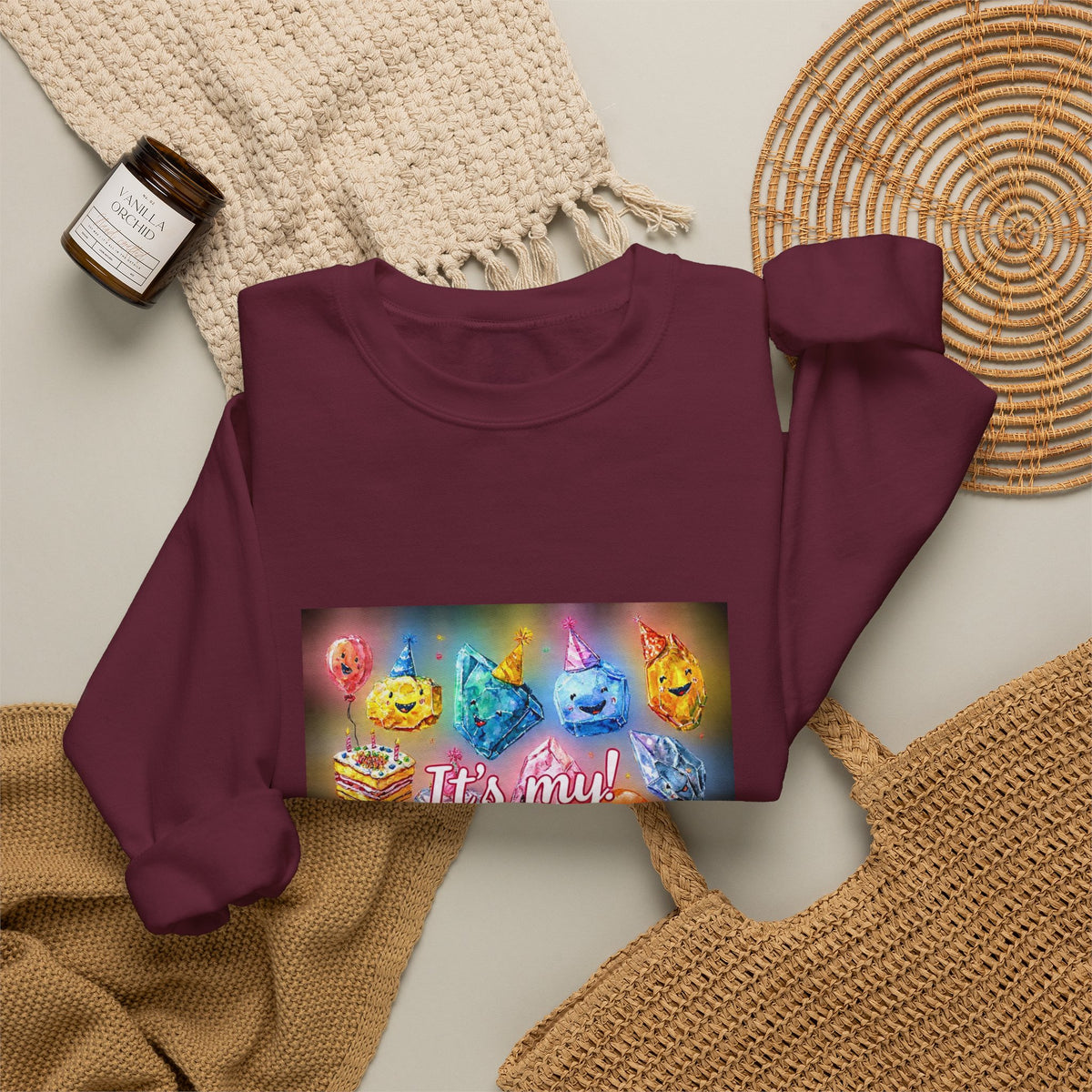 It's My Birthday Crystal Party Crewneck | Earth Tones & Brights