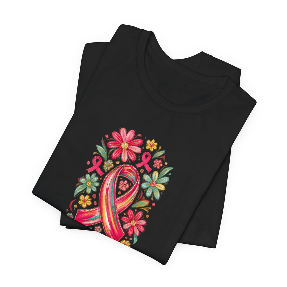Pink Ribbon Floral Breast Cancer Awareness T-Shirt
