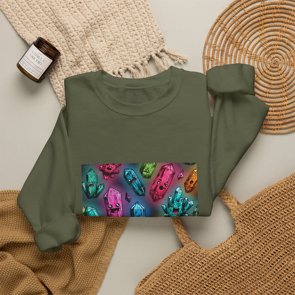 Colorful Crystal Characters Crewneck | Earth Tones & Brights