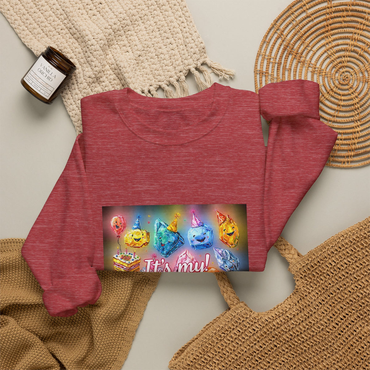 It's My Birthday Crystal Party Crewneck | Neutrals & Reds