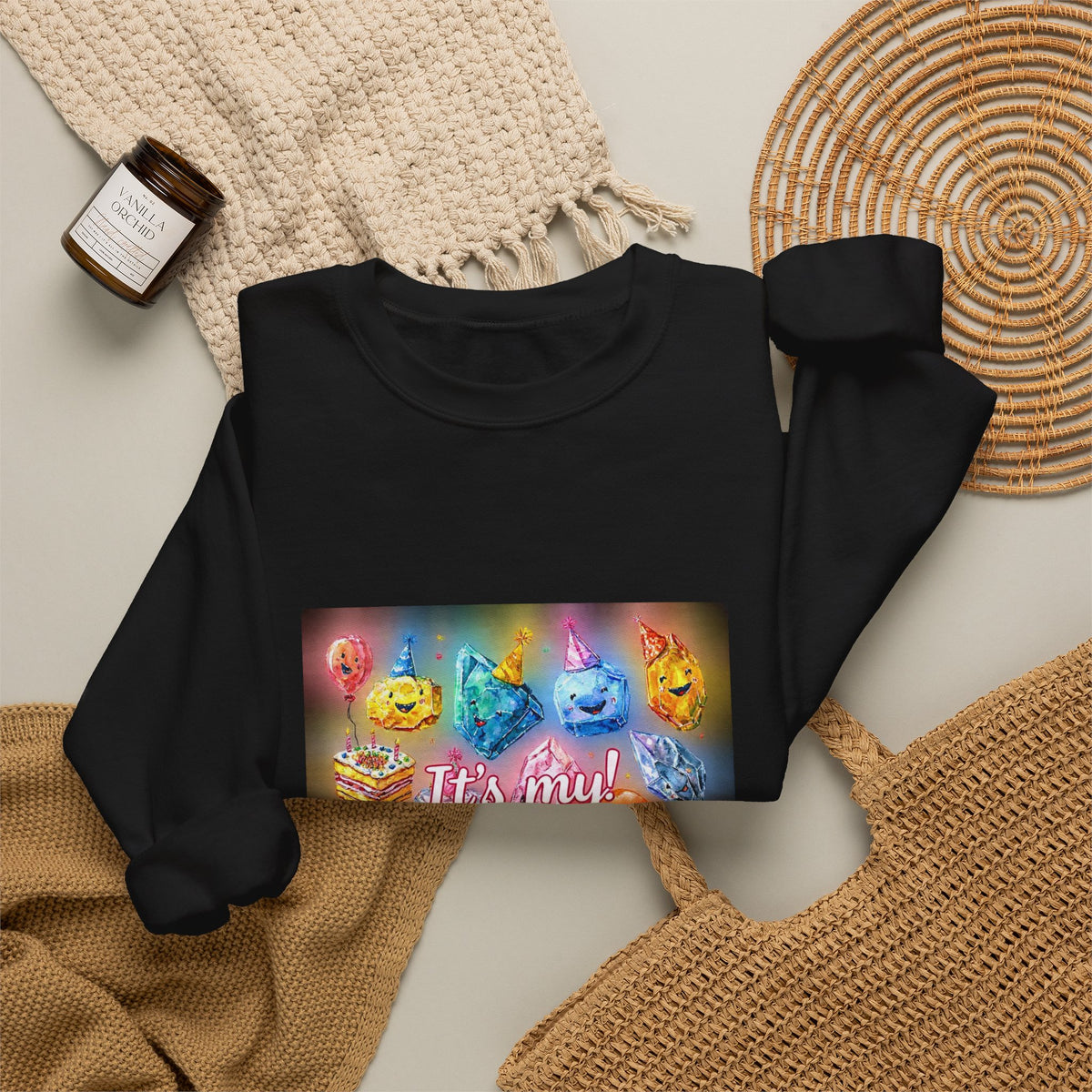 It's My Birthday Crystal Party Crewneck | Neutrals & Reds