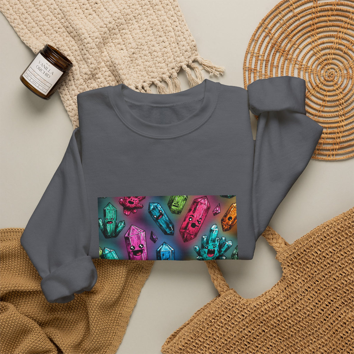 Colorful Crystal Characters Crewneck | Neutrals & Reds