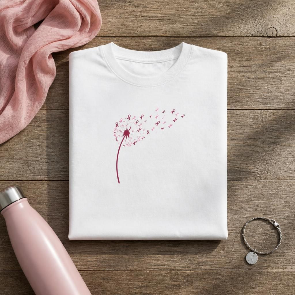 Pink Ribbon Dandelion Breast Cancer Awareness T-Shirt