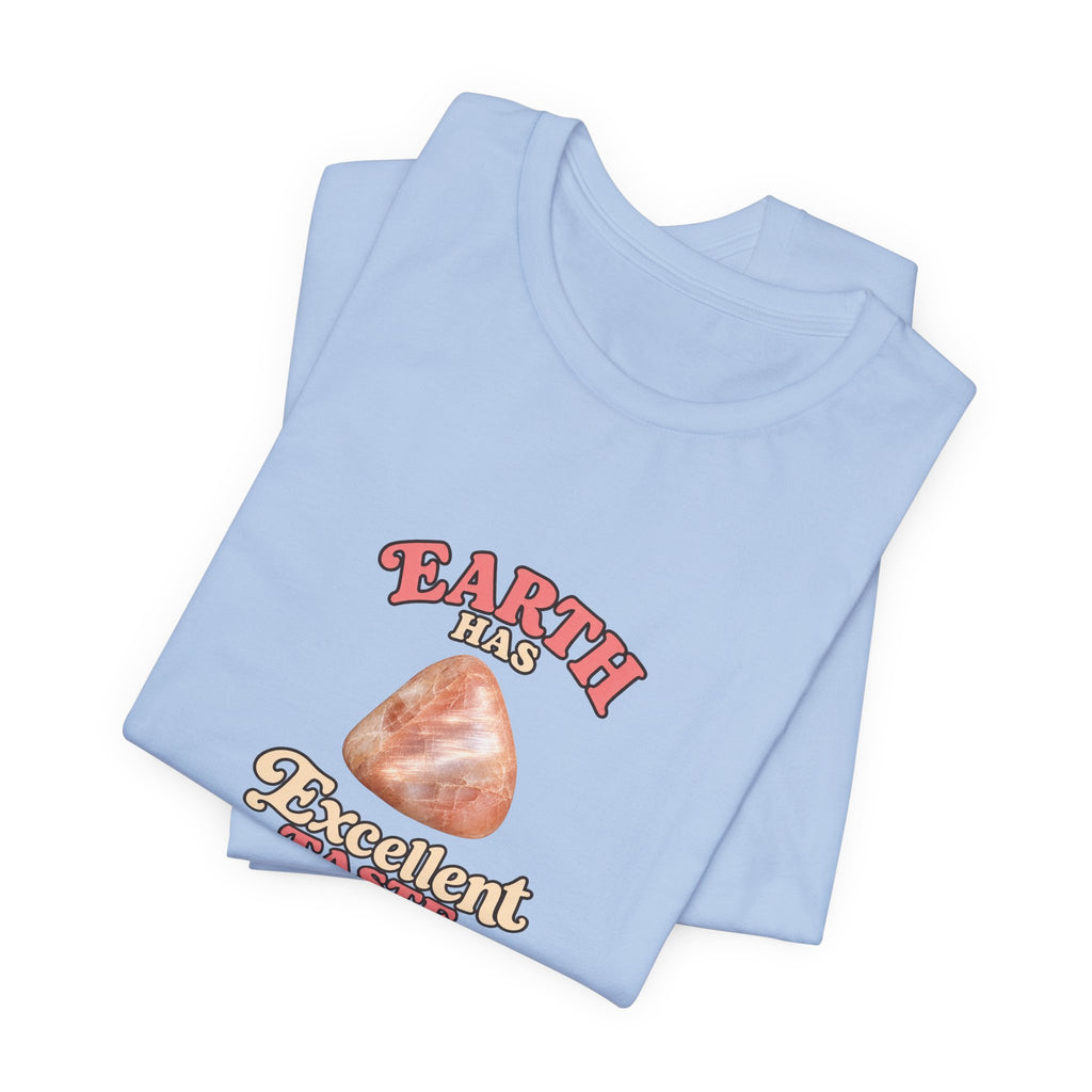 Earth Has Excellent Taste — Peach Moonstone Tee | Soft Blues
