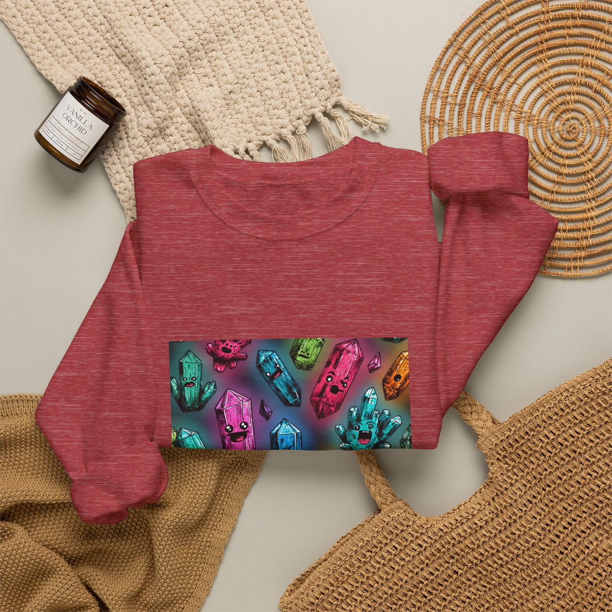 Colorful Crystal Characters Crewneck | Neutrals & Reds