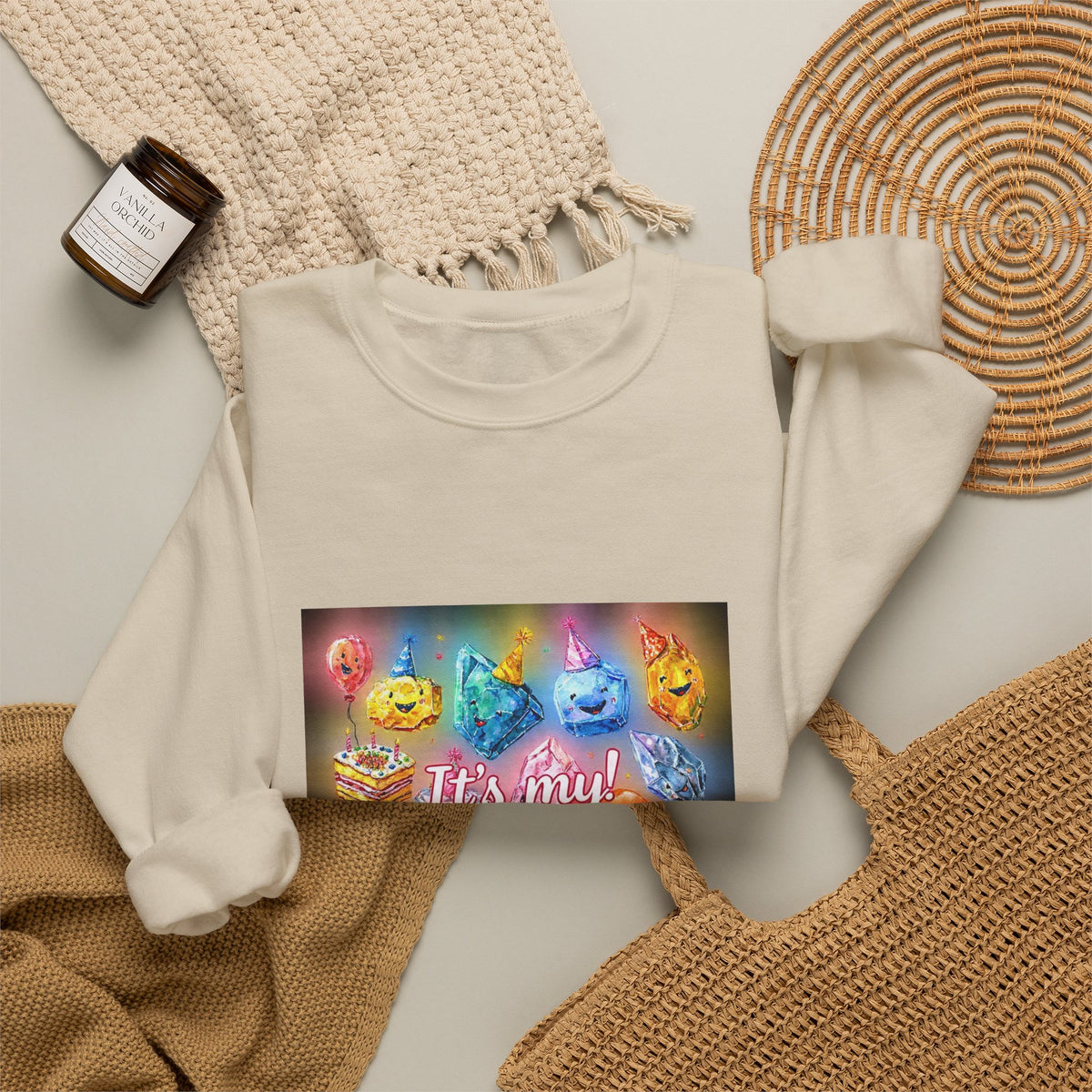 It's My Birthday Crystal Party Crewneck | Earth Tones & Brights