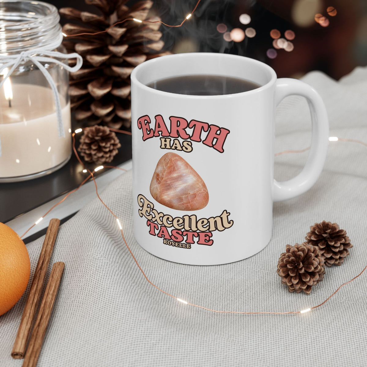 Earth Has Excellent Taste — Peach Moonstone White Mug