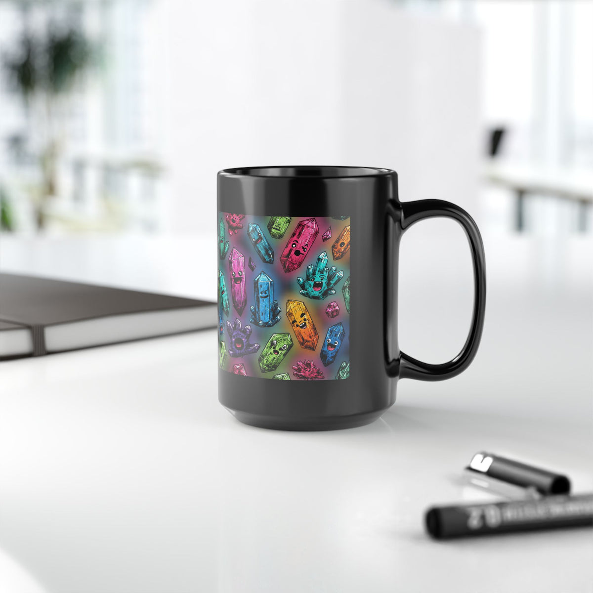 Colorful Crystal Characters Black Mug